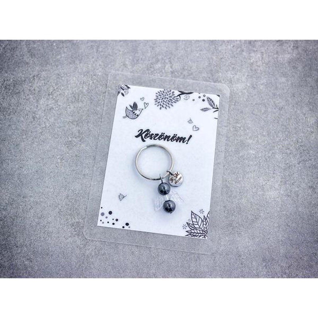 Köszönöm kulcstartó hematittal - táska & tok - kulcstartó & táskadísz - kulcstartó - Meska.hu