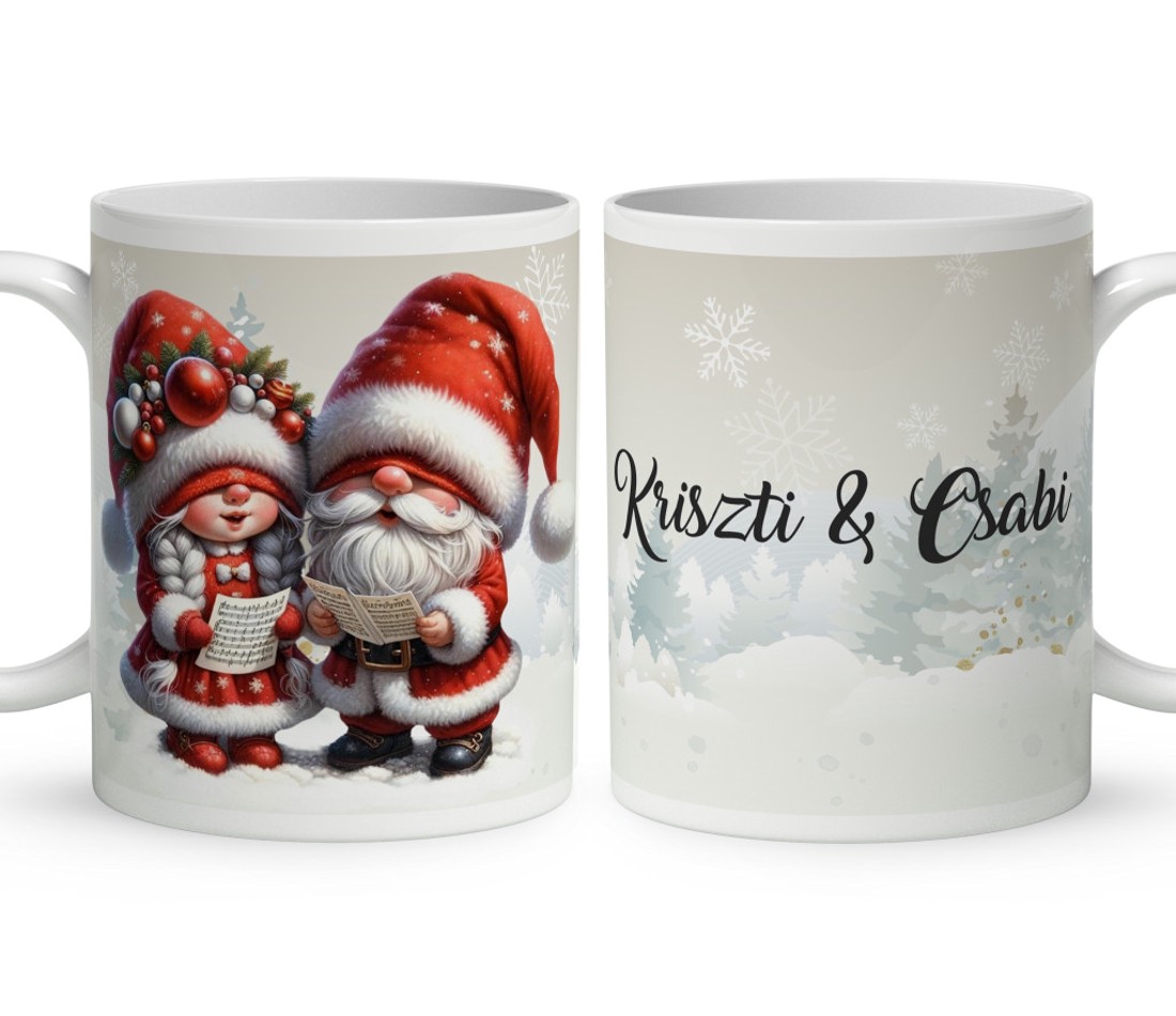 Névvel kérhető - Éneklő karácsonyi manók mintás bögre - otthon & életmód - konyhafelszerelés, tálalás - tálalás - bögre & csésze - Meska.hu