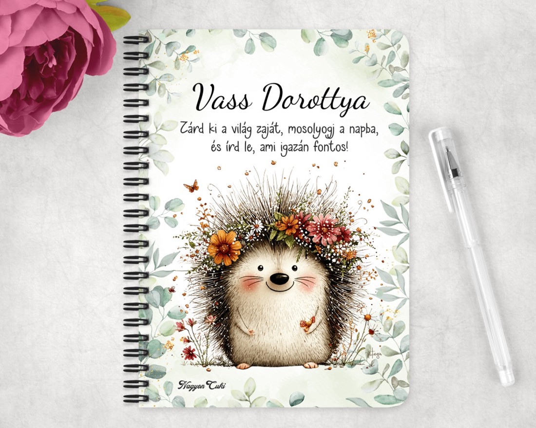 Személyre szabható - A rét mosolygós cukisága, a süni mintás A5-ös füzet - otthon & életmód - papír, írószer - jegyzetfüzet & napló - Meska.hu
