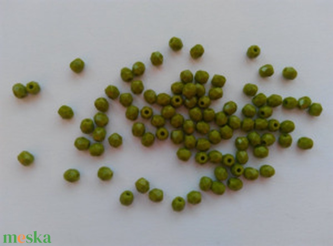 Cseh csiszolt üveggyöngy - 3mm - 100 db / csomag - zöld - kellékek & szerszámok - gyöngyfűzés kellékek - egyéb alkatrész - Meska.hu