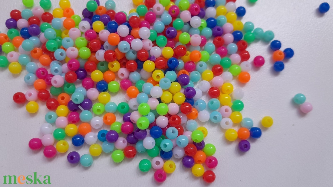 Akrilgyöngy - 4mm - vegyes szín - 200 db / csomag - kellékek & szerszámok - gyöngyfűzés kellékek - fém köztesek - Meska.hu Akrilgyöngy - 4mm - vegyes szín - 200 db / csomag - kellékek & szerszámok - gyöngyfűzés kellékek - fém köztesek - Meska.hu