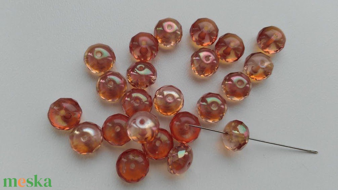 Cseh üveggyöngy - fánk - 8x5mm - 30 db / csomag - narancs-színjátszós - kellékek & szerszámok - gyöngyfűzés kellékek - üveggyöngy - Meska.hu Cseh üveggyöngy - fánk - 8x5mm - 30 db / csomag - narancs-színjátszós - kellékek & szerszámok - gyöngyfűzés kellékek - üveggyöngy - Meska.hu