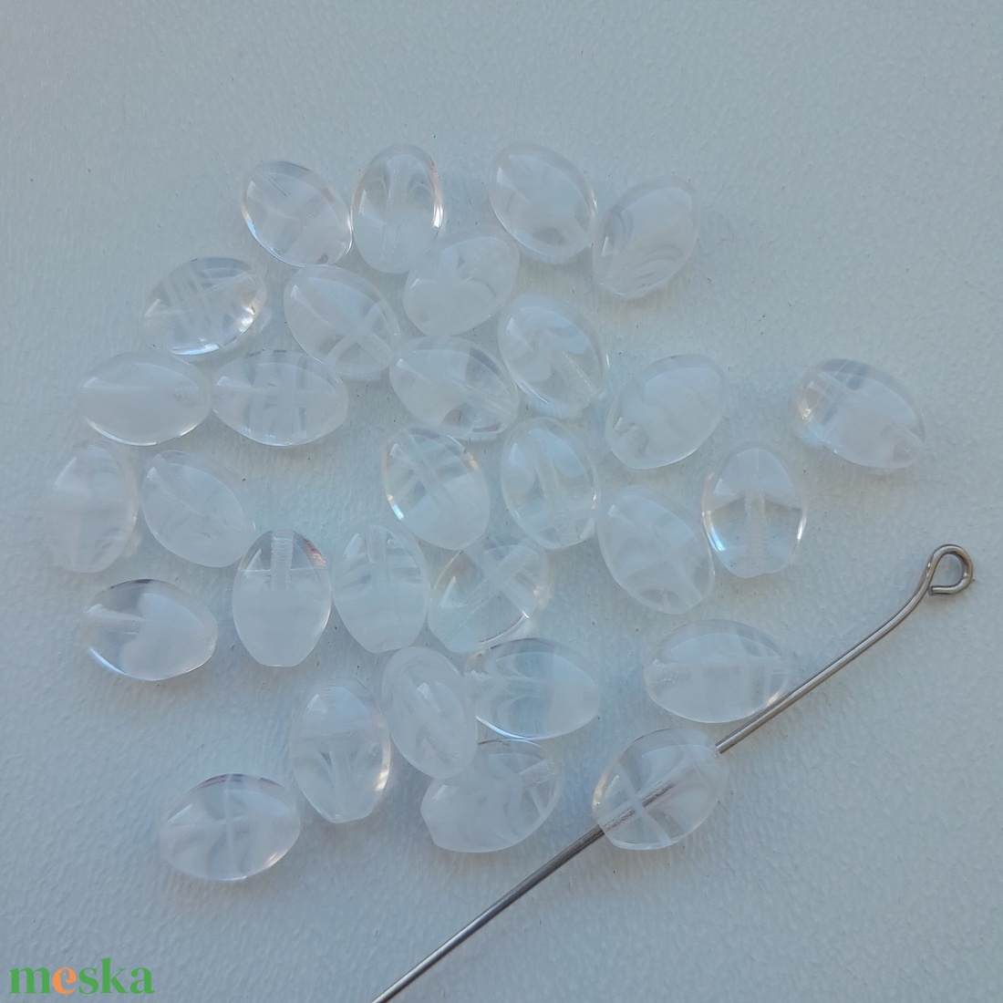 Cseh üveggyöngy - 9 x 6,5 x 4 mm - 30 db / csomag - átlátszó-fehér - kellékek & szerszámok - gyöngyfűzés kellékek - üveggyöngy - Meska.hu Cseh üveggyöngy - 9 x 6,5 x 4 mm - 30 db / csomag - átlátszó-fehér - kellékek & szerszámok - gyöngyfűzés kellékek - üveggyöngy - Meska.hu