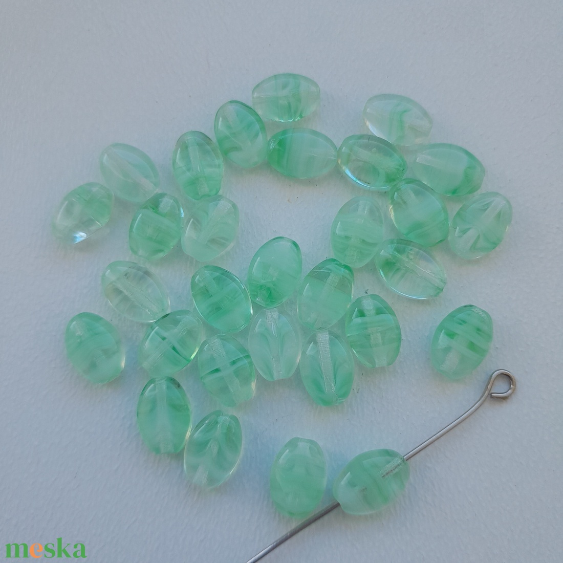 Cseh üveggyöngy - 9 x 6,5 x 4 mm - 30 db / csomag - átlátszó-zöld - kellékek & szerszámok - gyöngyfűzés kellékek - üveggyöngy - Meska.hu Cseh üveggyöngy - 9 x 6,5 x 4 mm - 30 db / csomag - átlátszó-zöld - kellékek & szerszámok - gyöngyfűzés kellékek - üveggyöngy - Meska.hu