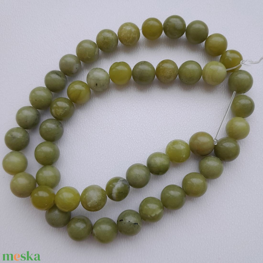 Szerpentin zöld szál - 8mm (44db / szál) - kellékek & szerszámok - ásvány alapanyag - ásványfüzér - Meska.hu