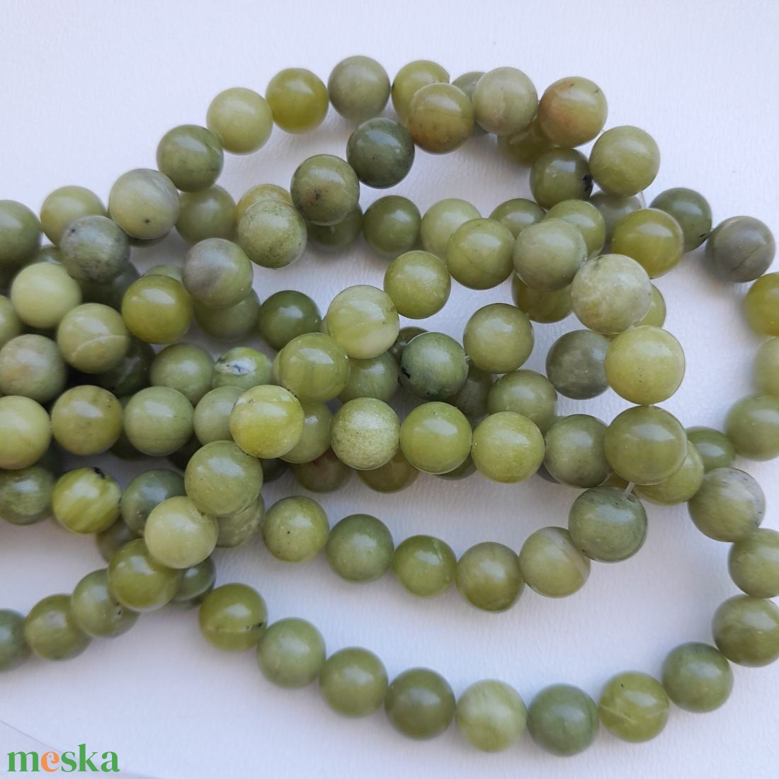 Szerpentin zöld szál - 8mm (44db / szál) - kellékek & szerszámok - ásvány alapanyag - ásványfüzér - Meska.hu