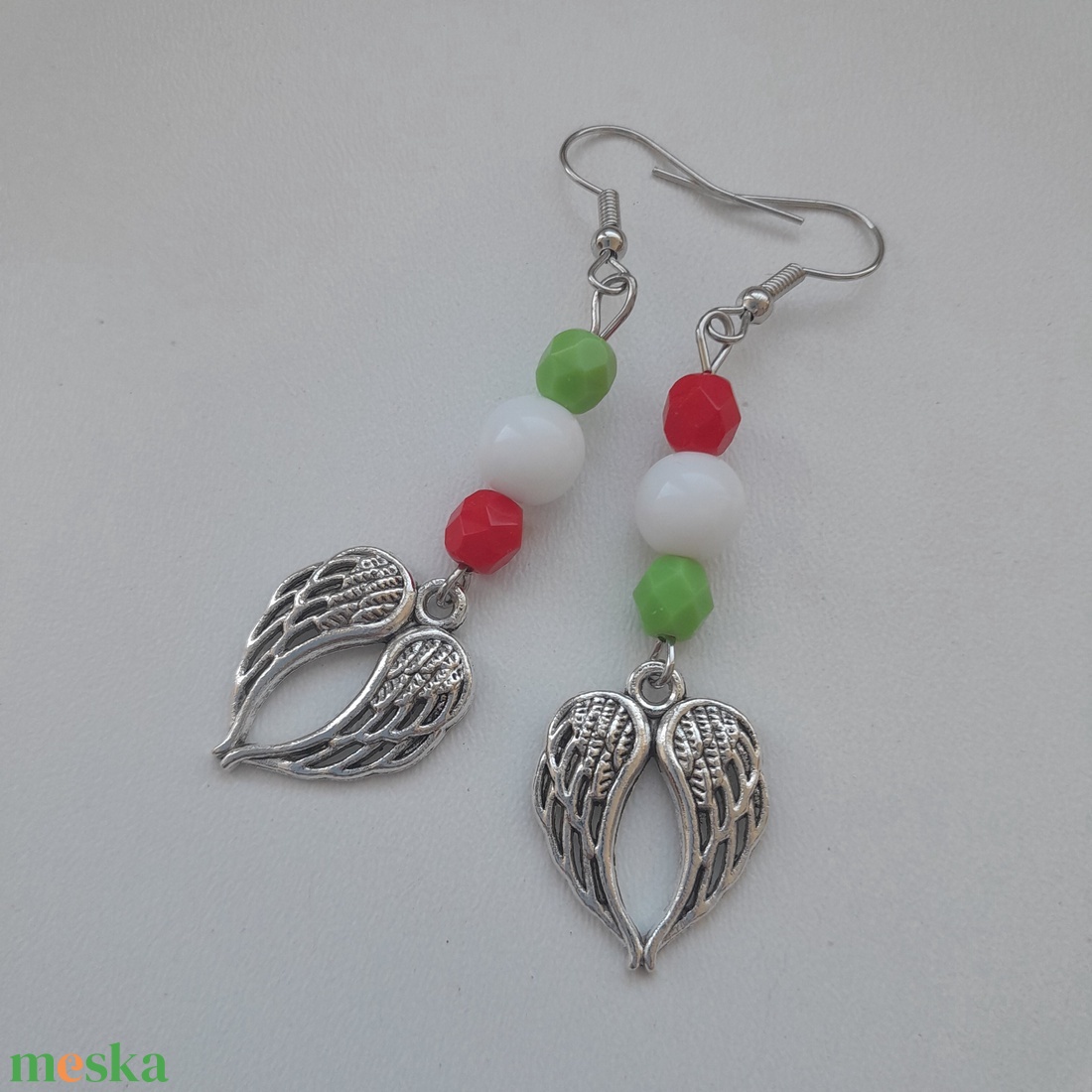 Magyar-olasz nemzeti színű fülbevaló - angyalszárny - ékszer - fülbevaló - lógó fülbevaló - Meska.hu