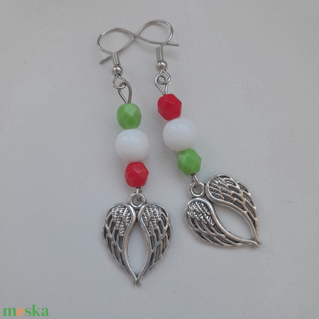 Magyar-olasz nemzeti színű fülbevaló - angyalszárny - ékszer - fülbevaló - lógó fülbevaló - Meska.hu