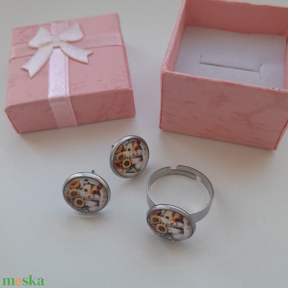 Hörcsögös üveglencsés ékszer - ékszer - ékszerszett - Meska.hu