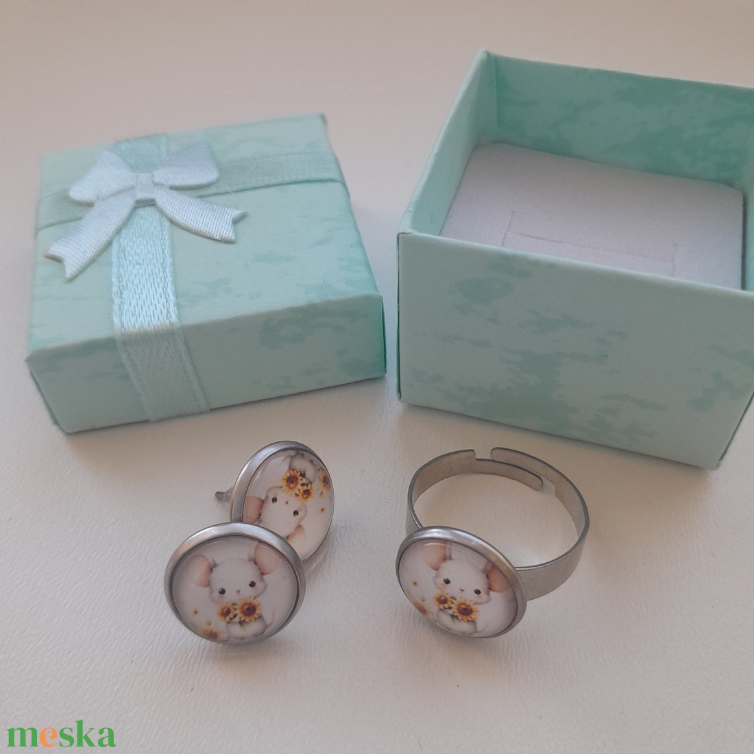 Egérkés üveglencsés ékszer - ékszer - ékszerszett - Meska.hu