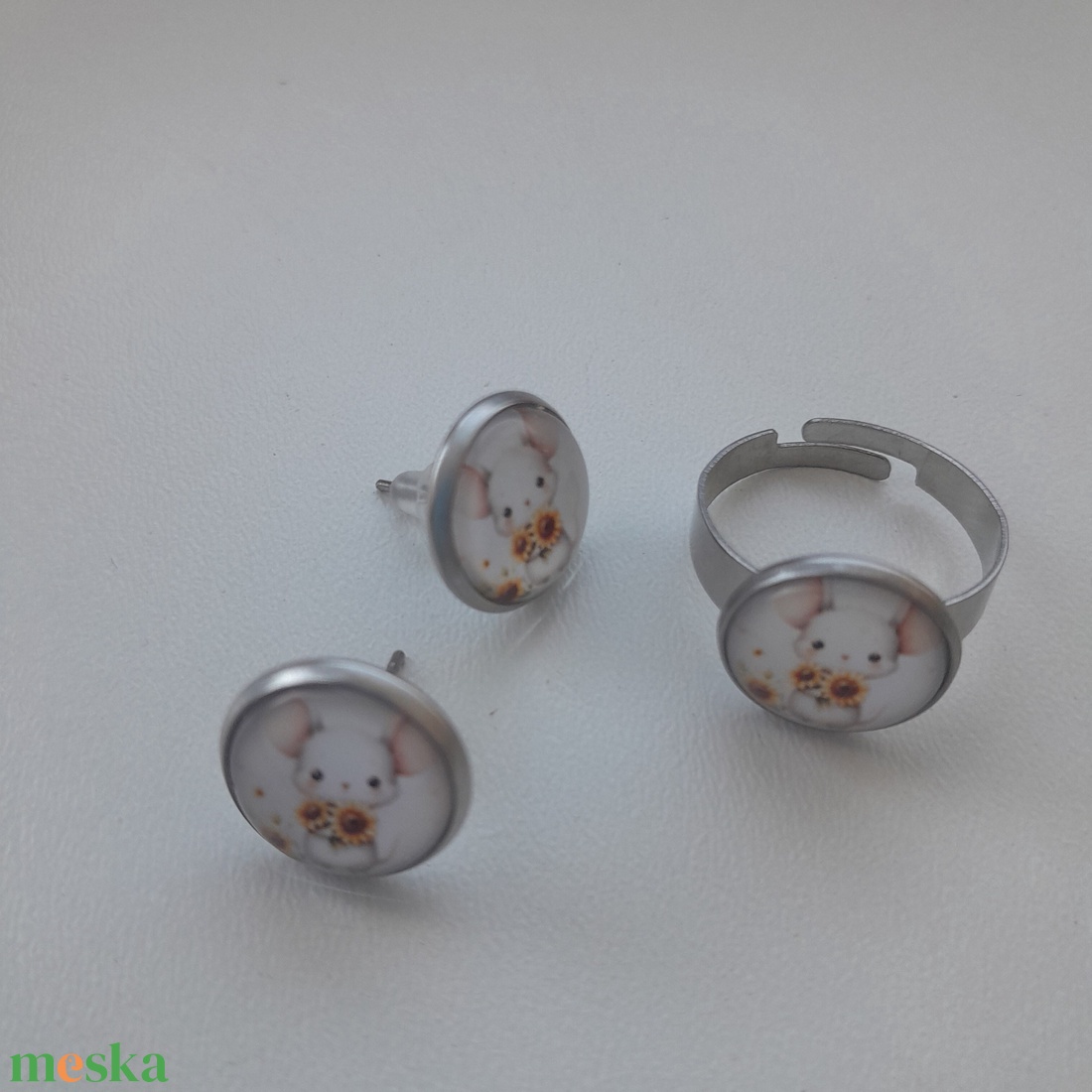 Egérkés üveglencsés ékszer - ékszer - ékszerszett - Meska.hu