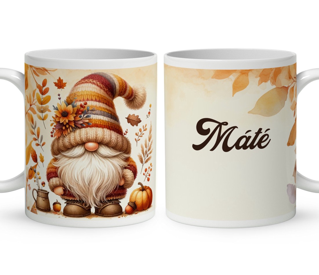 Névvel kérhető - Aranyos őszi manó mintás bögre - otthon & életmód - konyhafelszerelés, tálalás - tálalás - bögre & csésze - Meska.hu