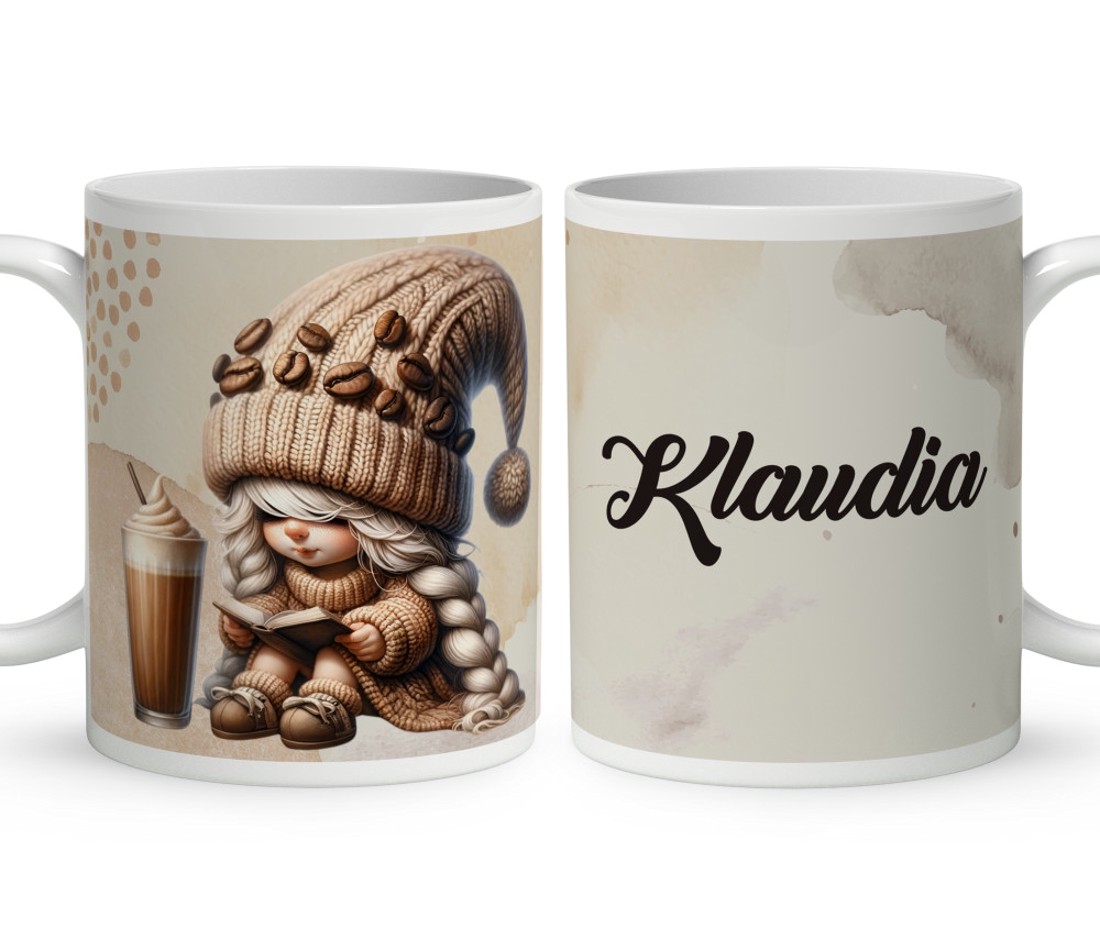 Névvel kérhető kávés manó lány - Kávé és könyv mintás bögre - otthon & életmód - konyhafelszerelés, tálalás - tálalás - bögre & csésze - Meska.hu