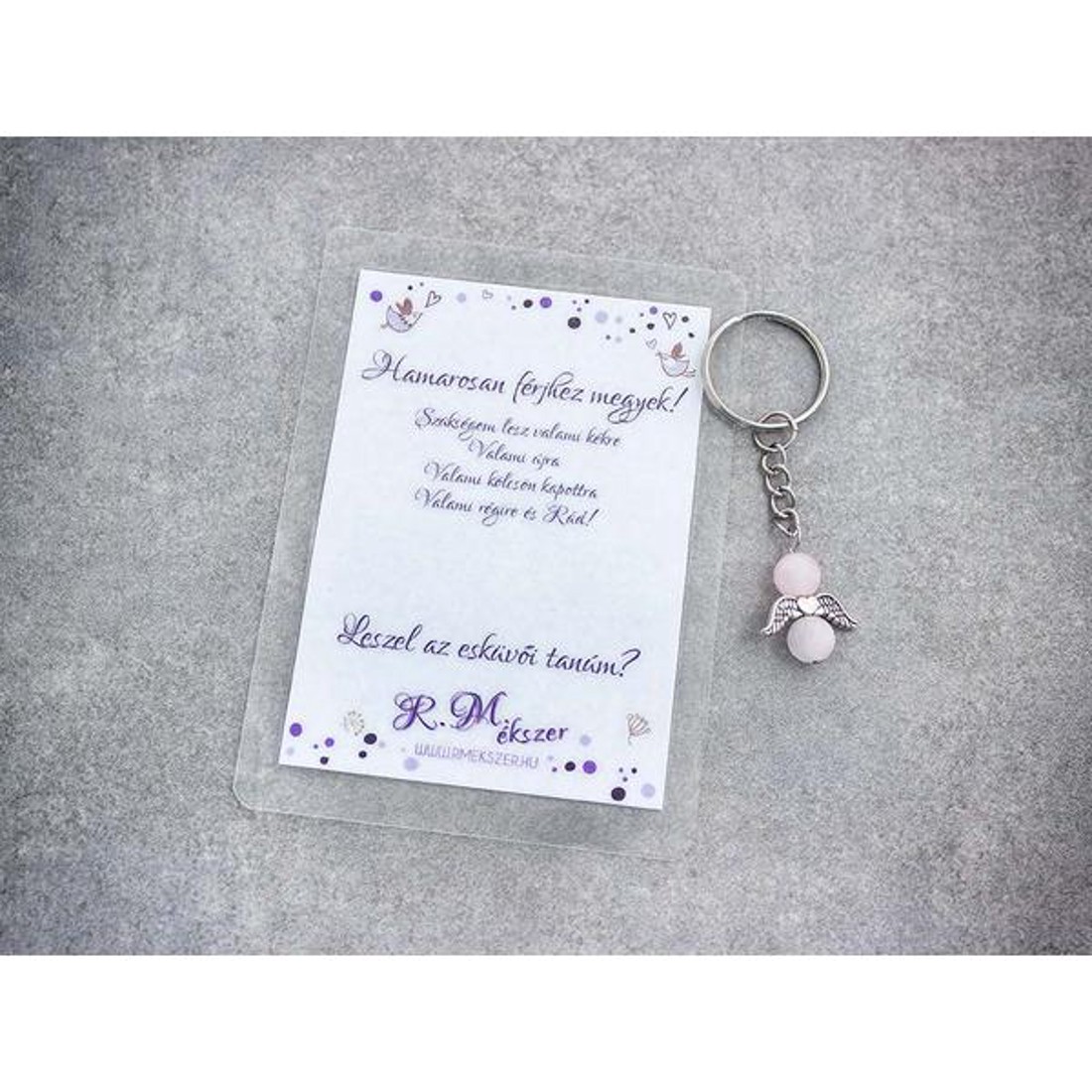 Hamarosan férjhez megyek kulcstartó rózsakvarccal - esküvő - meghívó & kártya - tanú felkérő - Meska.hu