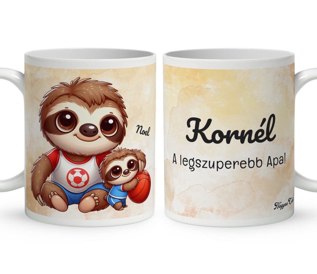 Névvel kérhető - Kosaras Cuki lajhár Apa és a gyerek mintás bögre - otthon & életmód - konyhafelszerelés, tálalás - tálalás - bögre & csésze - Meska.hu