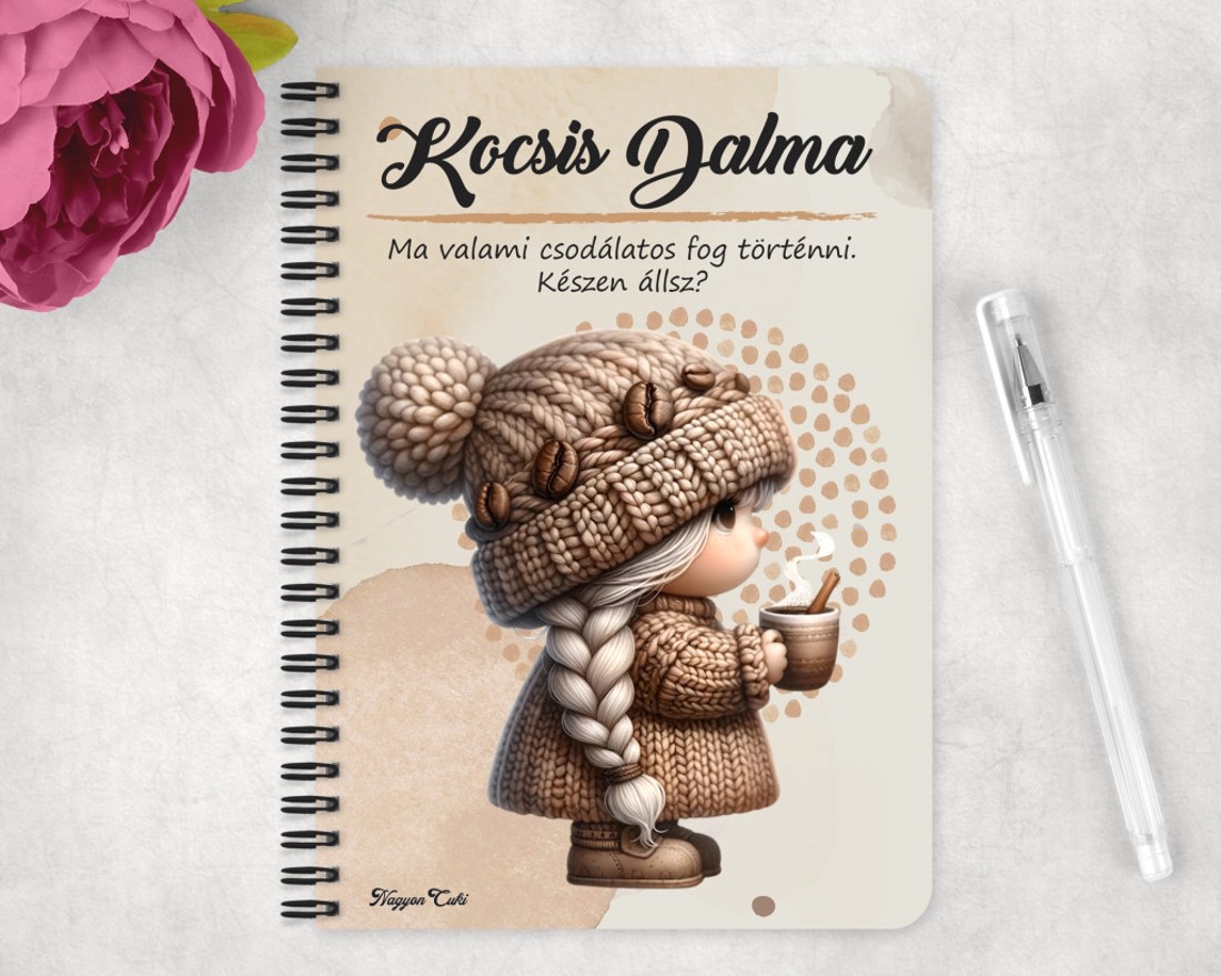 Személyre szabható - Tündéri kávés manó lány mintás A6-os füzet - otthon & életmód - papír, írószer - jegyzetfüzet & napló - Meska.hu