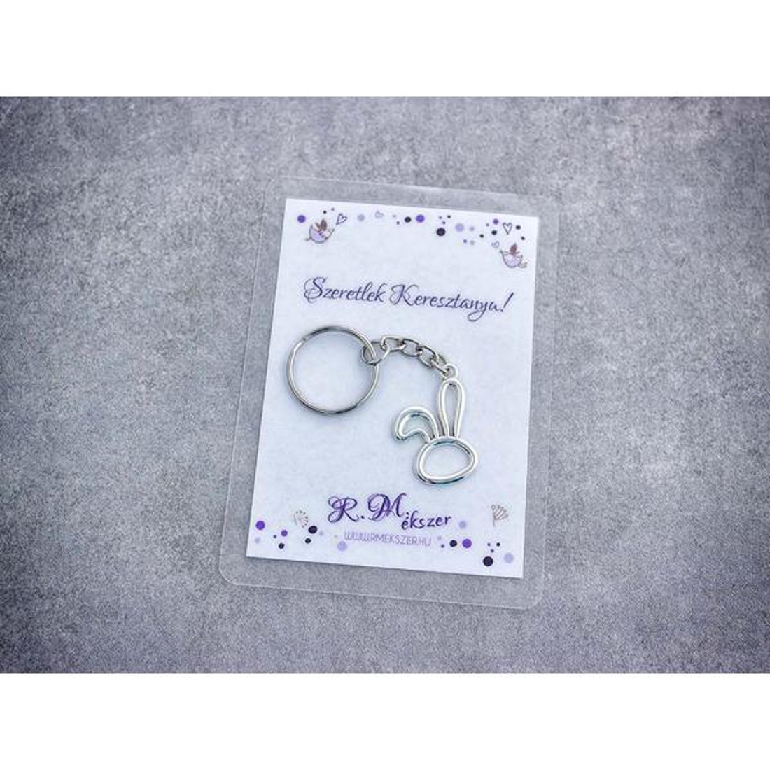 Szeretlek Keresztanya egyszerű nyuszi medálos kulcstartó - táska & tok - kulcstartó & táskadísz - kulcstartó - Meska.hu