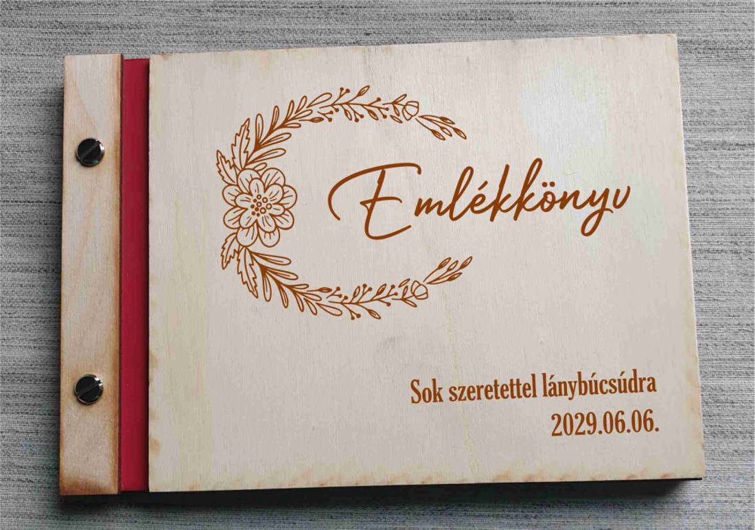 Lánybúcsú emlékkönyv, gravírozott fa borítású - esküvő - legénybúcsú - Meska.hu