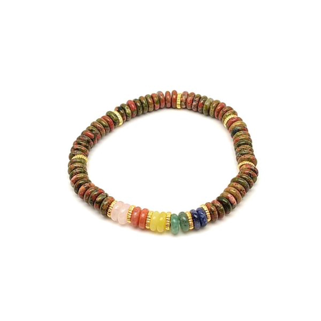 Unakit ásvány karkötő 5 korong köves díszítéssel 62 mm - ékszer - karkötő - ásványkarkötő - Meska.hu