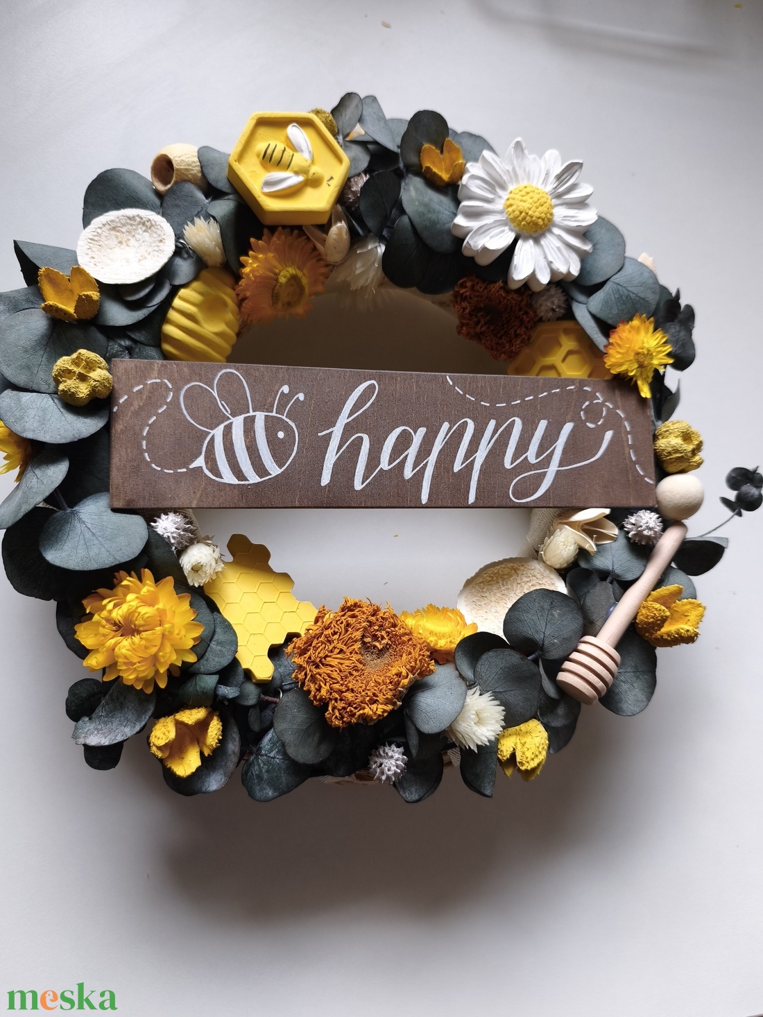 Bee happy ajtódísz  - otthon & életmód - dekoráció - ajtó- és ablak dekoráció - ajtódísz & kopogtató - Meska.hu