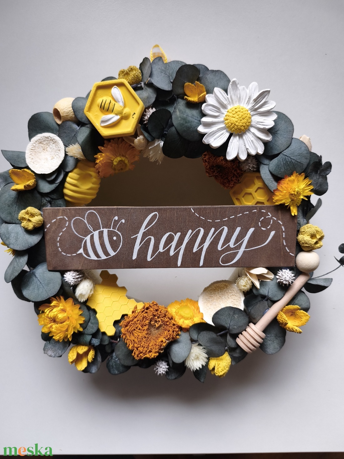 Bee happy ajtódísz  - otthon & életmód - dekoráció - ajtó- és ablak dekoráció - ajtódísz & kopogtató - Meska.hu