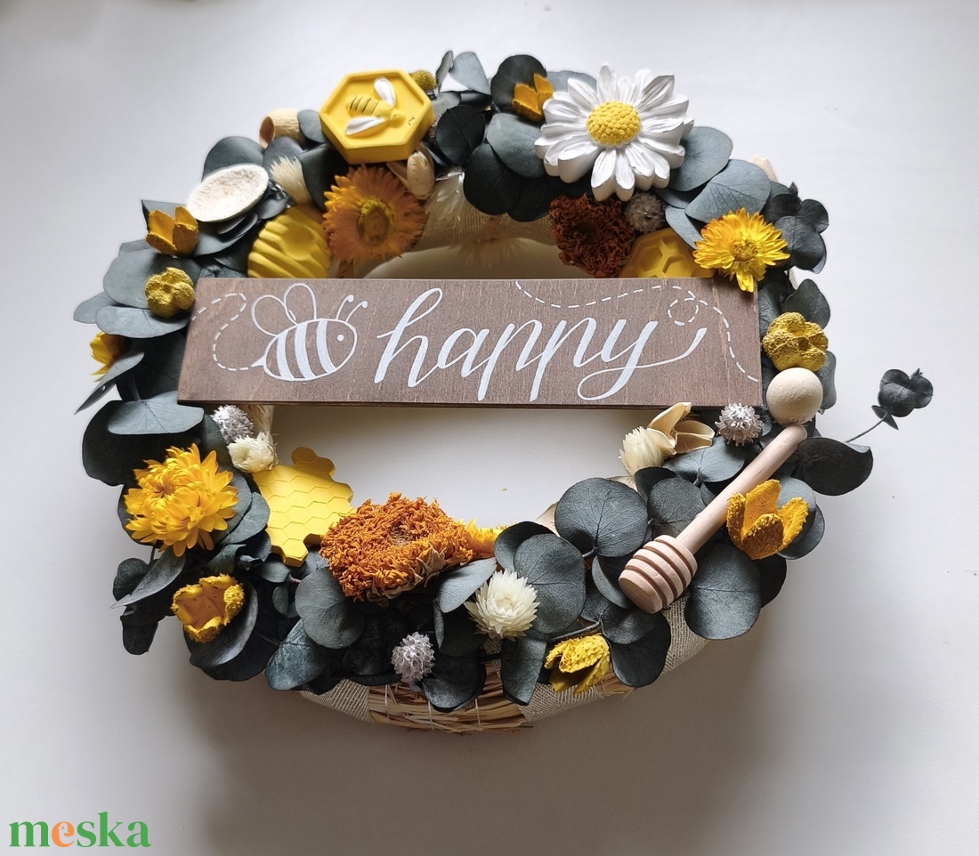Bee happy ajtódísz  - otthon & életmód - dekoráció - ajtó- és ablak dekoráció - ajtódísz & kopogtató - Meska.hu