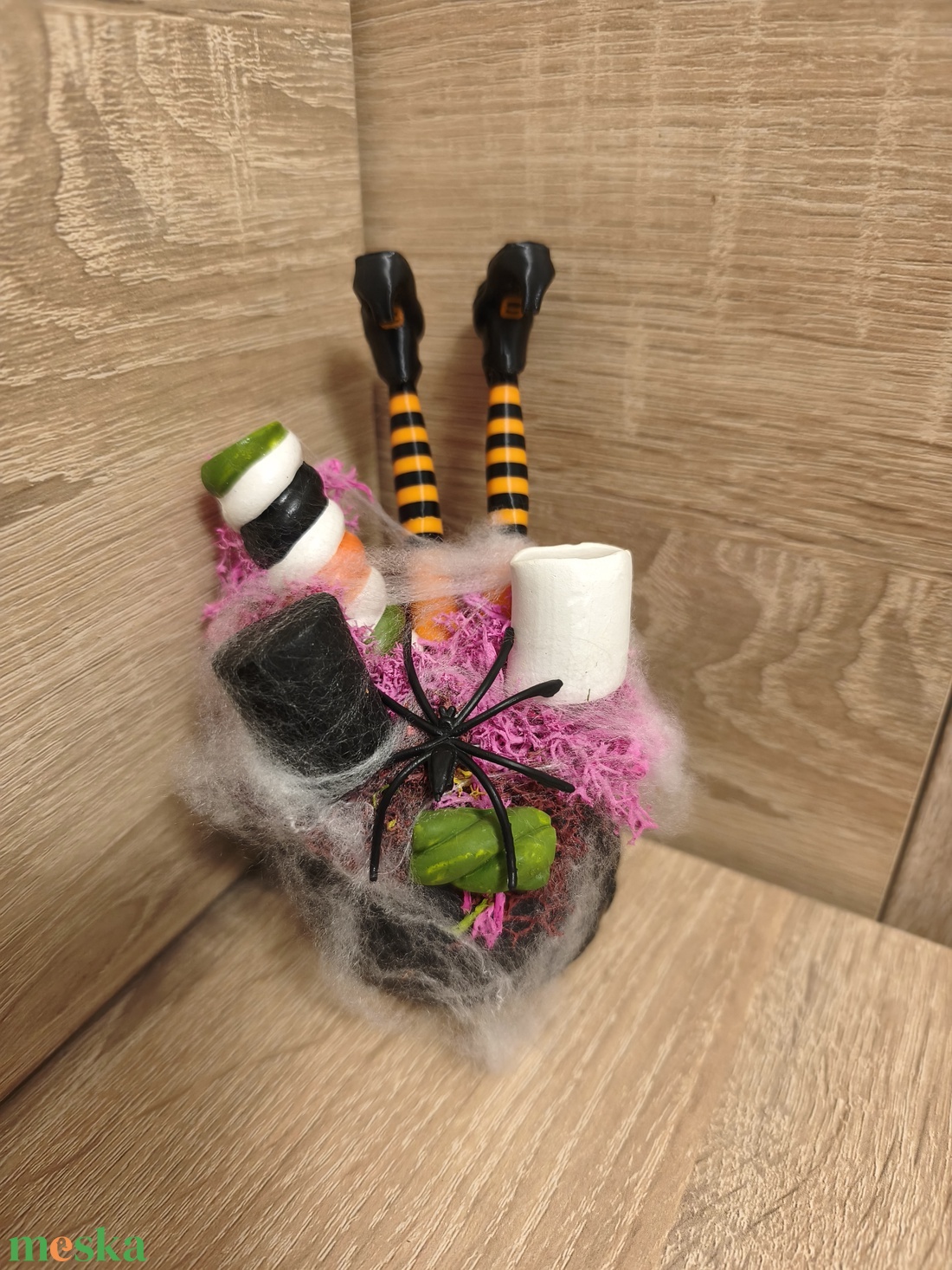 Pókos mini boszi üst - otthon & életmód - dekoráció - halloween - halloweeni asztaldísz - Meska.hu