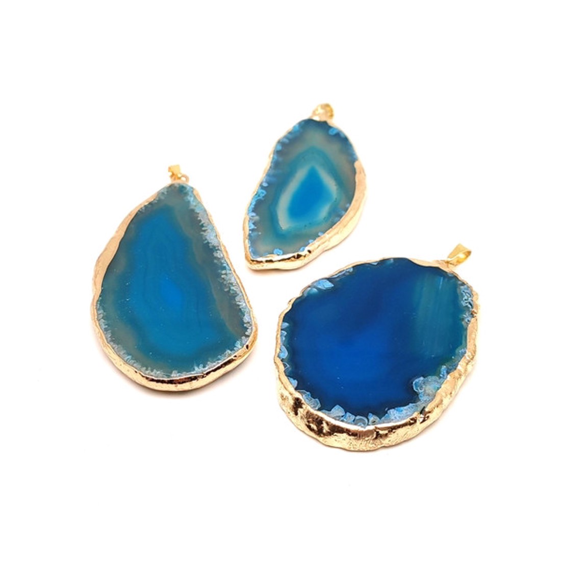 Belső erő kék achát lap medál arany színű foglalattal 25x40�70mm - ékszer - nyaklánc - medál - Meska.hu