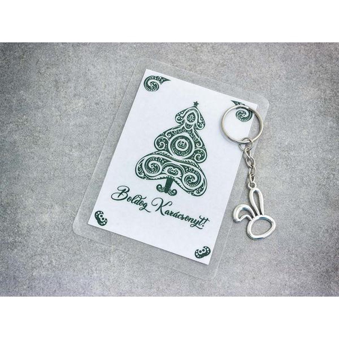 Boldog Karácsonyt egyszerű nyuszi medálos kulcstartó - táska & tok - kulcstartó & táskadísz - kulcstartó - Meska.hu