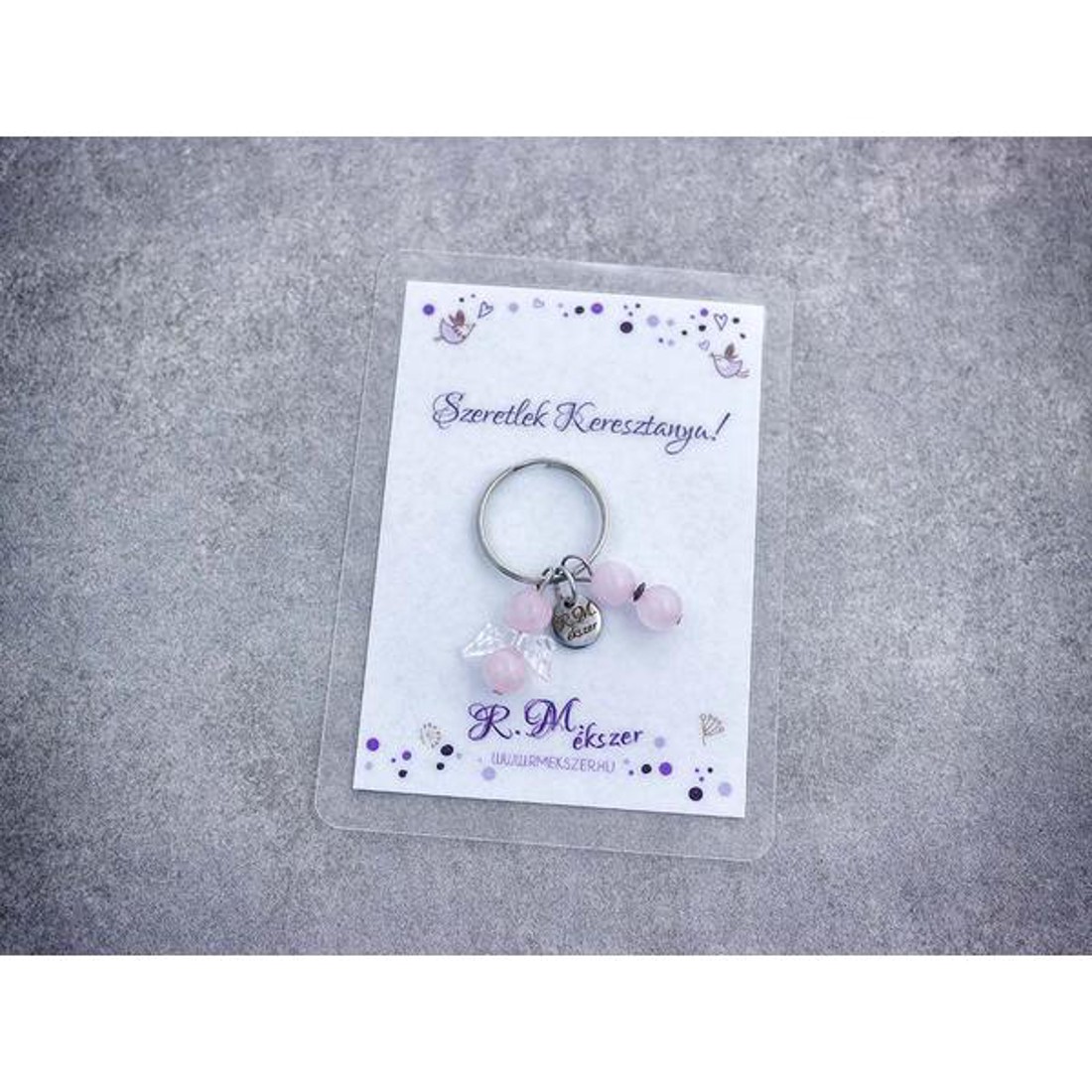 Szeretlek Keresztanya kulcstartó rózsakvarccal - táska & tok - kulcstartó & táskadísz - kulcstartó - Meska.hu