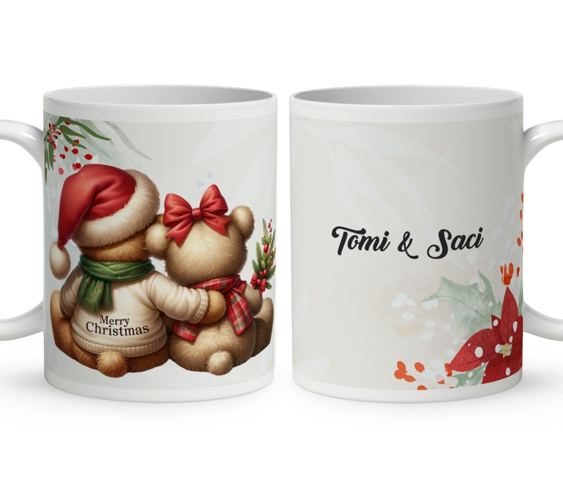 Névvel kérhető - Karácsonyi Teddy maci - együtt (sál) mintás bögre - otthon & életmód - konyhafelszerelés, tálalás - tálalás - bögre & csésze - Meska.hu