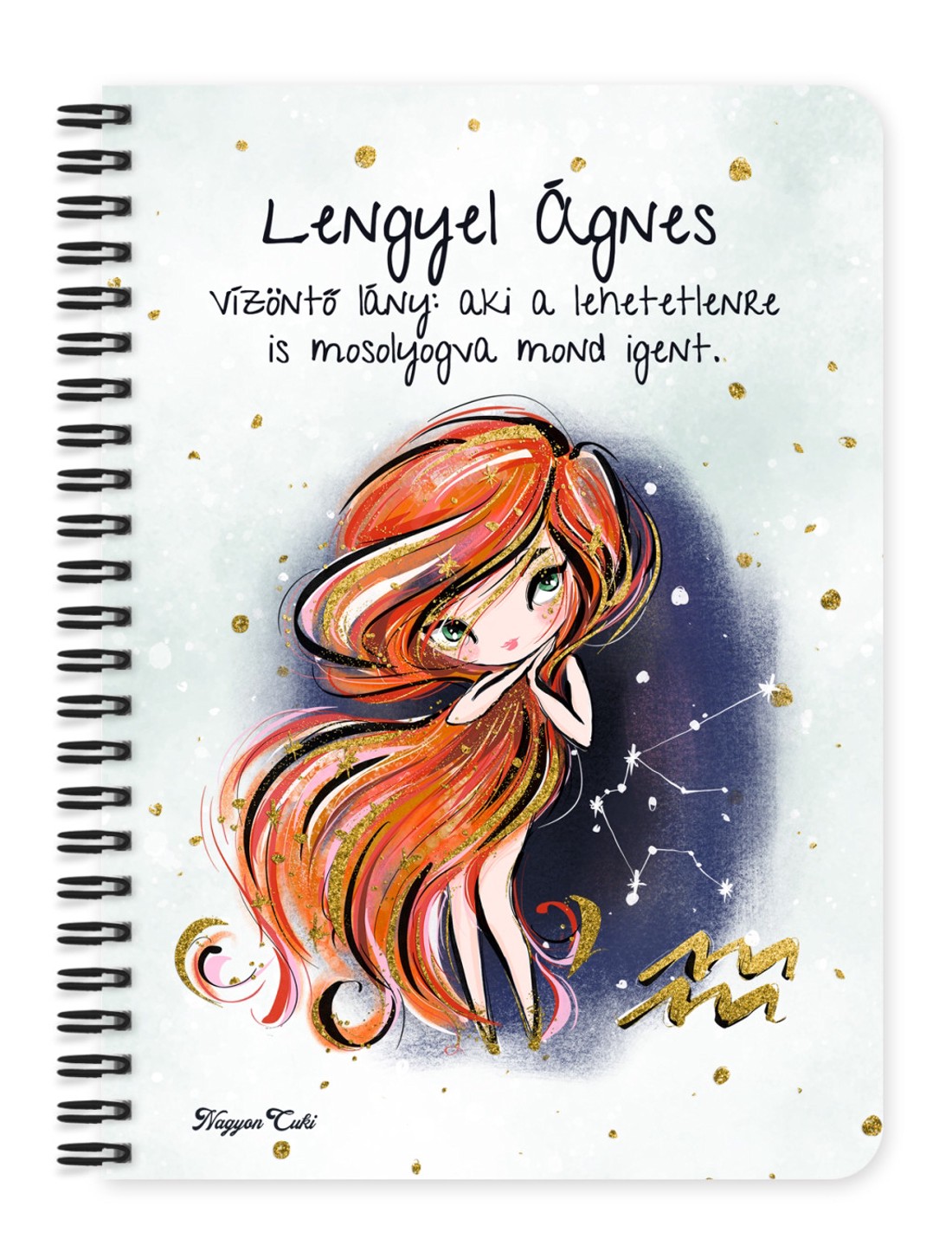 Személyre szabható - Vörös hajú Csini Vízöntő lány mintás A5-ös füzet - otthon & életmód - papír, írószer - jegyzetfüzet & napló - Meska.hu