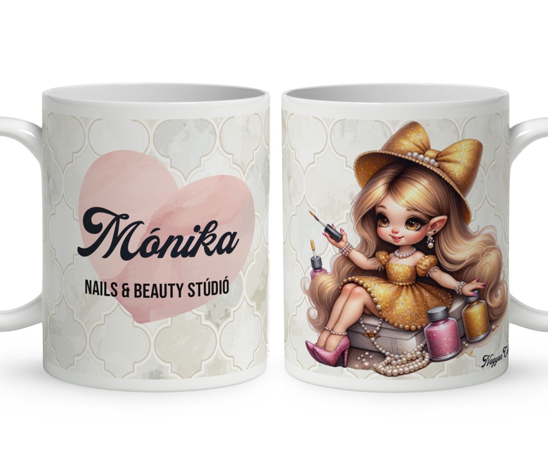 Névvel kérhető - Cuki Arany Körmös manólány mintás bögre - otthon & életmód - konyhafelszerelés, tálalás - tálalás - bögre & csésze - Meska.hu