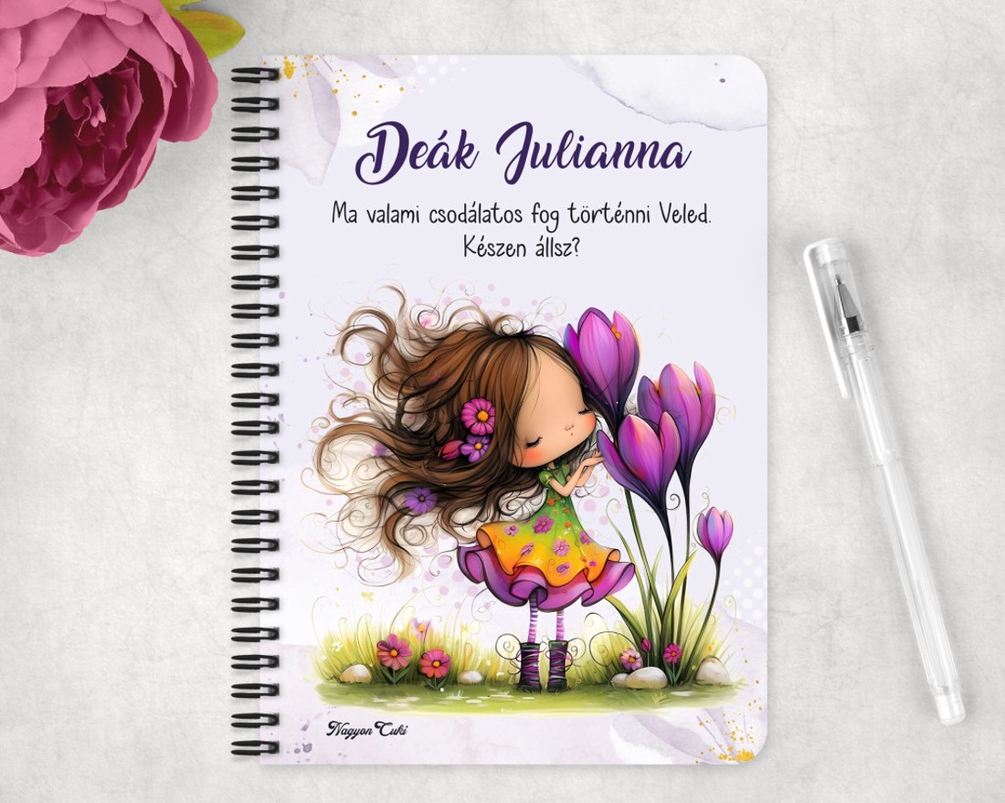 Személyre szabható - Cuki krókusz virágos tündér mintás A5-ös füzet - otthon & életmód - papír, írószer - jegyzetfüzet & napló - Meska.hu