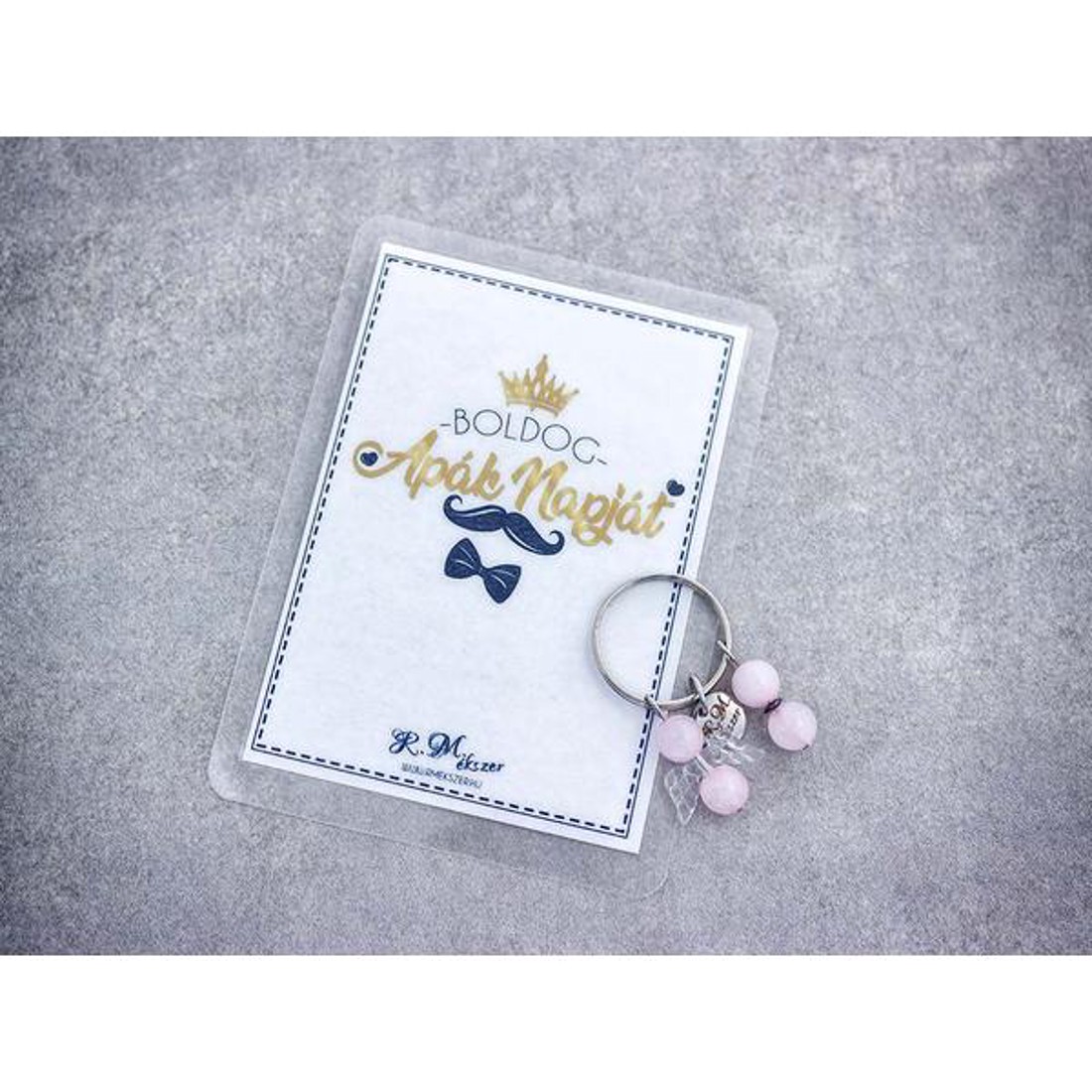 Boldog Apák Napját kulcstartó rózsakvarccal - táska & tok - kulcstartó & táskadísz - kulcstartó - Meska.hu