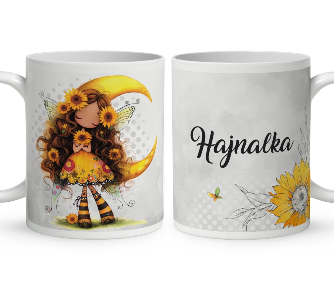 Névvel kérhető - Hosszúhajú cuki Napraforgós tündérlány mintás bögre - otthon & életmód - konyhafelszerelés, tálalás - tálalás - bögre & csésze - Meska.hu