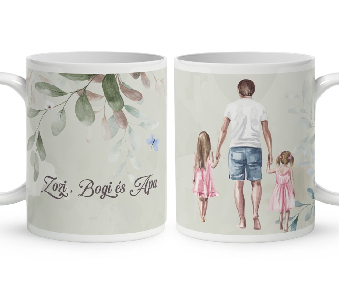 Kérd a neveddel - Apa és és a kicsi lányok mintás bögre - otthon & életmód - konyhafelszerelés, tálalás - tálalás - bögre & csésze - Meska.hu