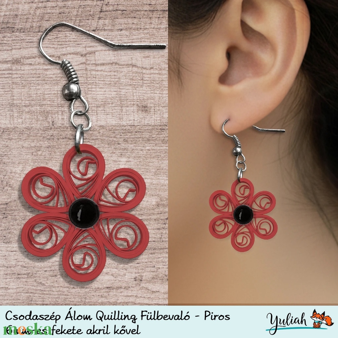Csodaszép Álom Quilling technikával készült piros lógós fülbevaló - ékszer - fülbevaló - lógó fülbevaló - Meska.hu