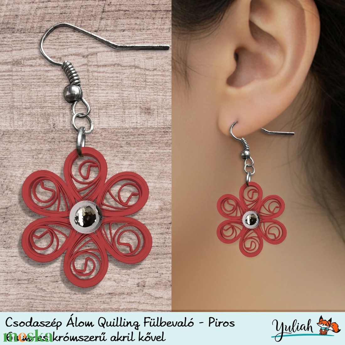 Csodaszép Álom Quilling technikával készült piros lógós fülbevaló - ékszer - fülbevaló - lógó fülbevaló - Meska.hu
