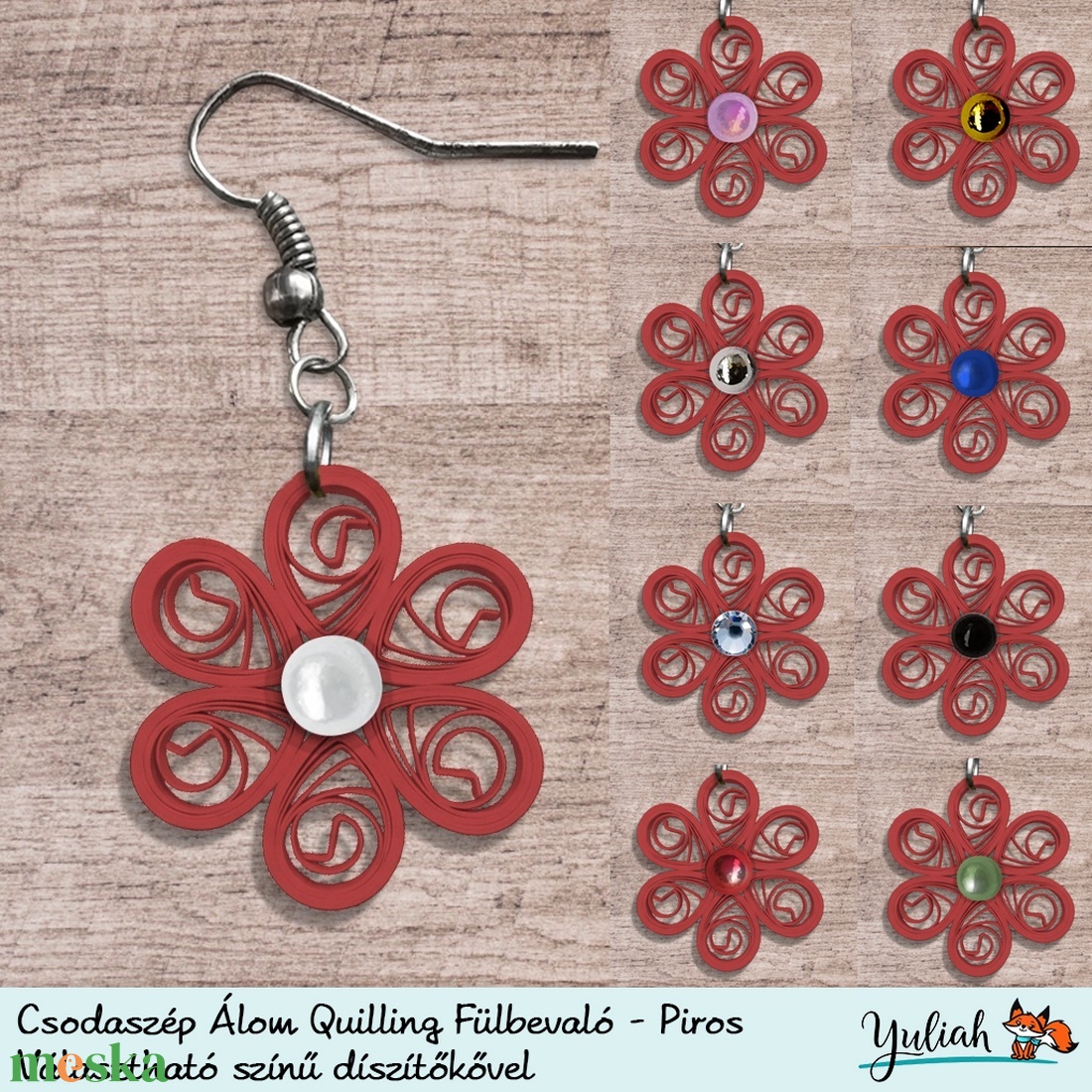 Csodaszép Álom Quilling technikával készült piros lógós fülbevaló - ékszer - fülbevaló - lógó fülbevaló - Meska.hu