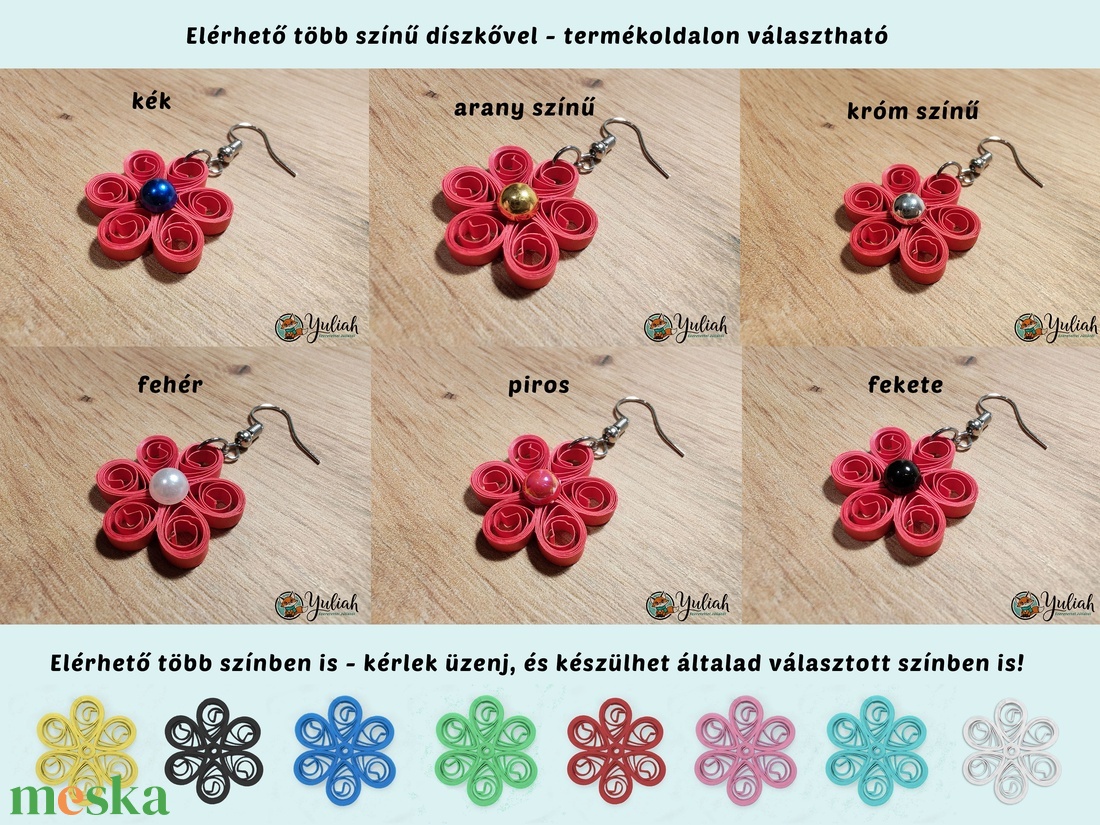 Piros virágos lógós papír fülbevaló választható díszkővel - quilling ékszer, könnyű fülbevaló - Csodaszép álom - ékszer - fülbevaló - lógó fülbevaló - Meska.hu