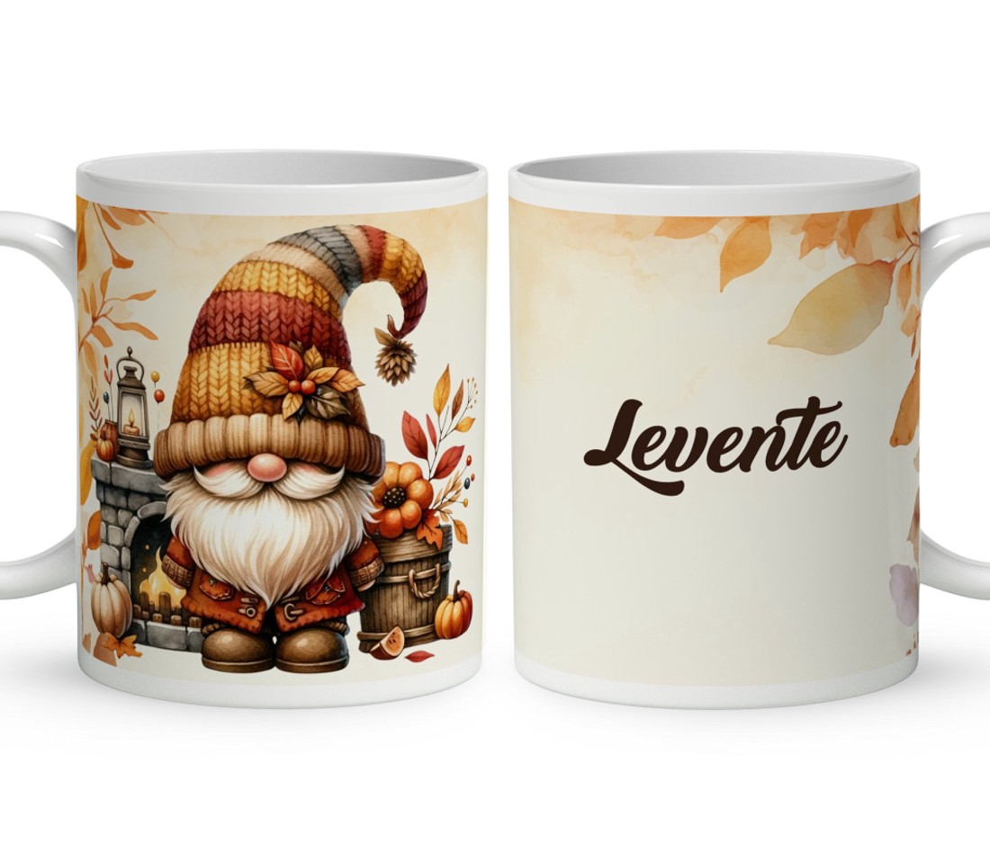 Névvel kérhető - Kandallós őszi manó mintás bögre - otthon & életmód - konyhafelszerelés, tálalás - tálalás - bögre & csésze - Meska.hu