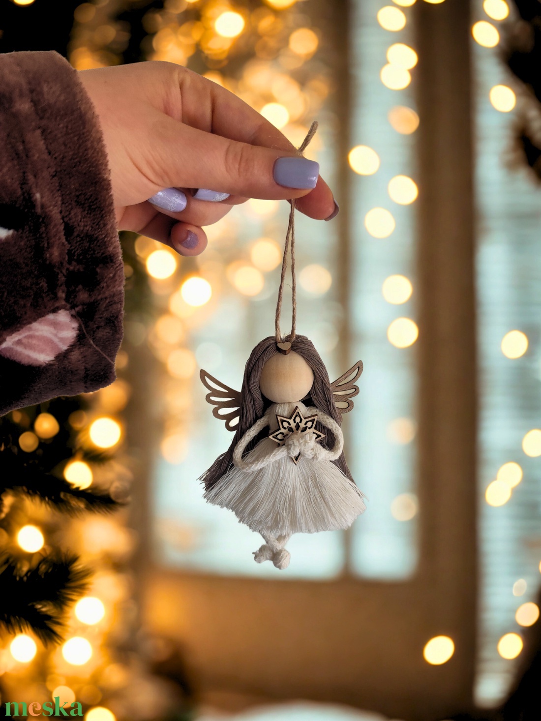 Makramé angyal karácsonyfadísz  - karácsony - karácsonyi lakásdekoráció - karácsonyfadíszek - Meska.hu