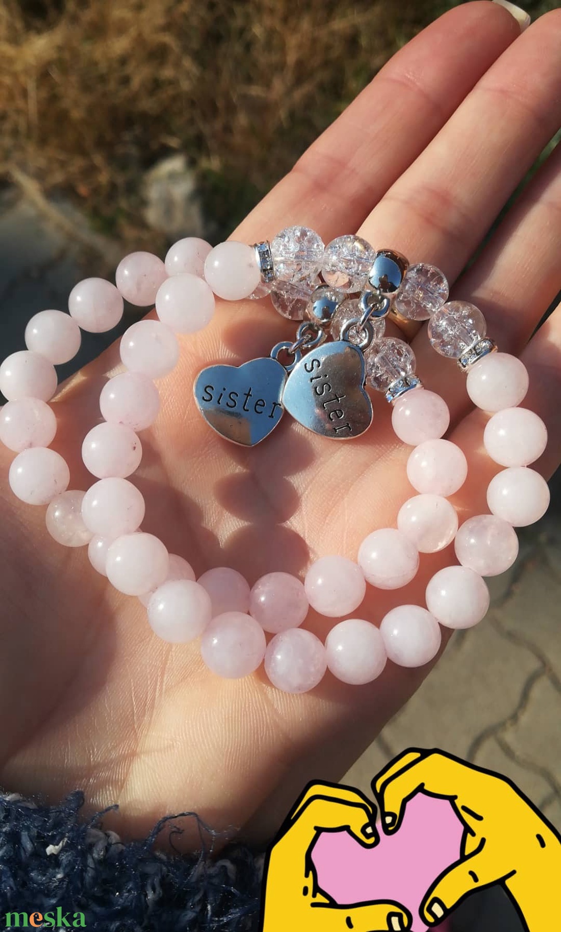  Pink sister medálos ásványkarkötő  - ékszer - karkötő - charm karkötő - Meska.hu