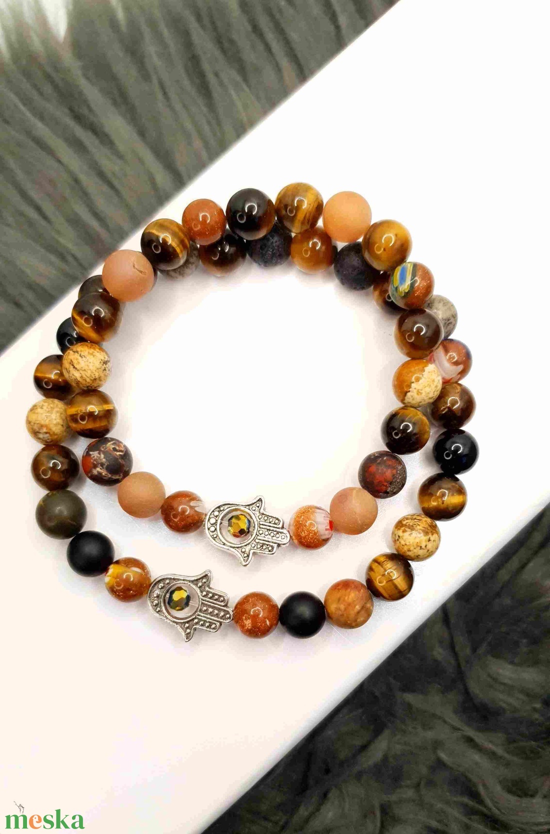  Hamzsakéz jáspis ásványos pároskarkötő - ékszer - karkötő - gyöngyös karkötő - Meska.hu