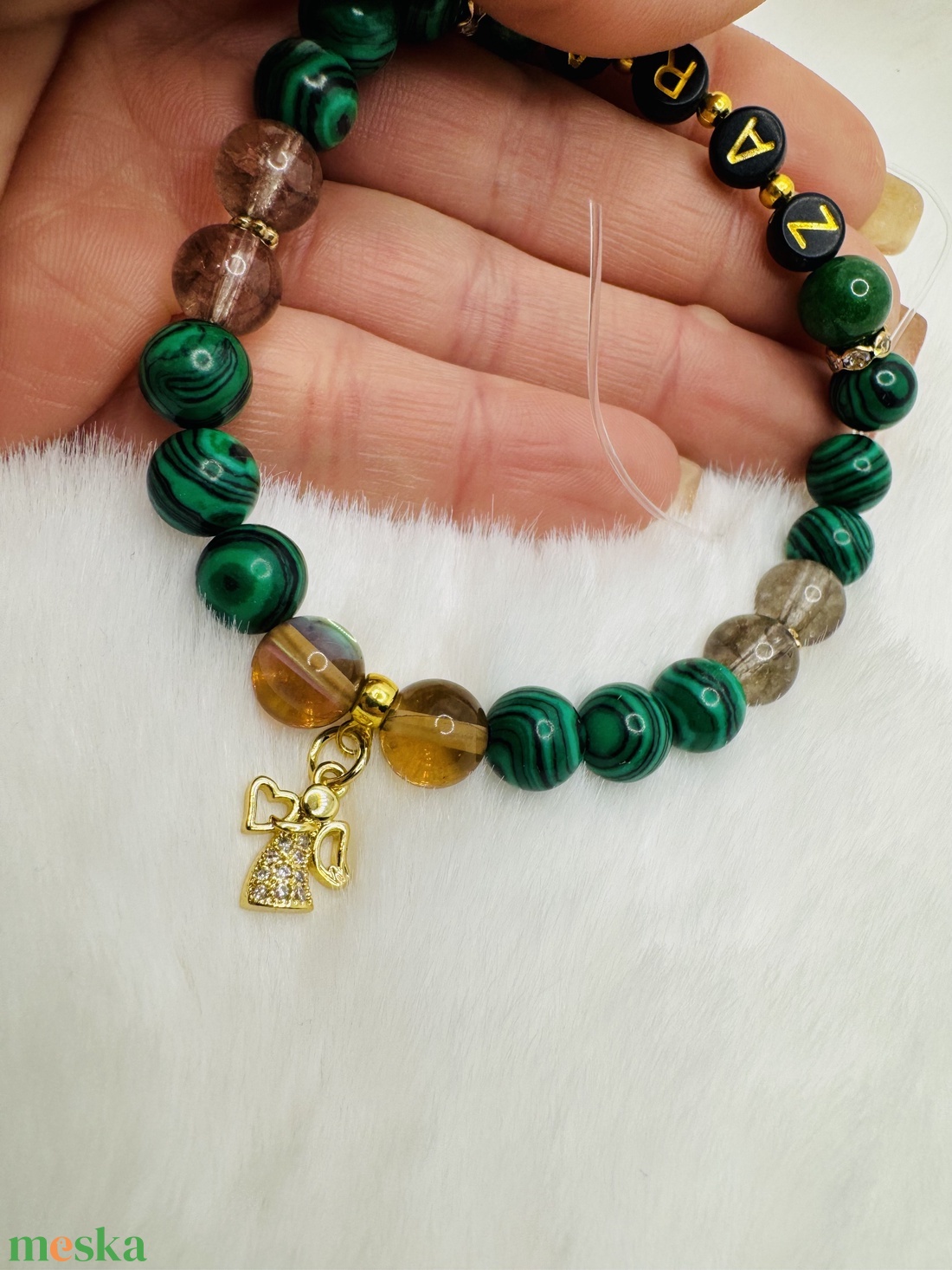 Malachit angyalka kristálykarkötő - ékszer - karkötő - ásványkarkötő - Meska.hu
