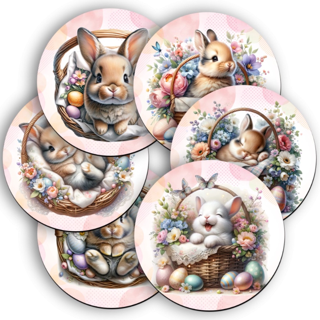 6 db tündéri húsvéti nyuszis kör alakú alátét szett (#32) -  - Meska.hu