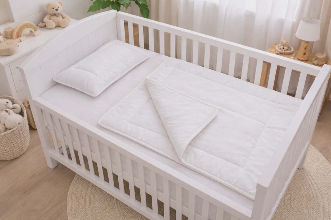 Babapaplan és lapospárna szett kiságyba � pamutvászonból - baba - mama - baba ágynemű - pólya - Meska.hu