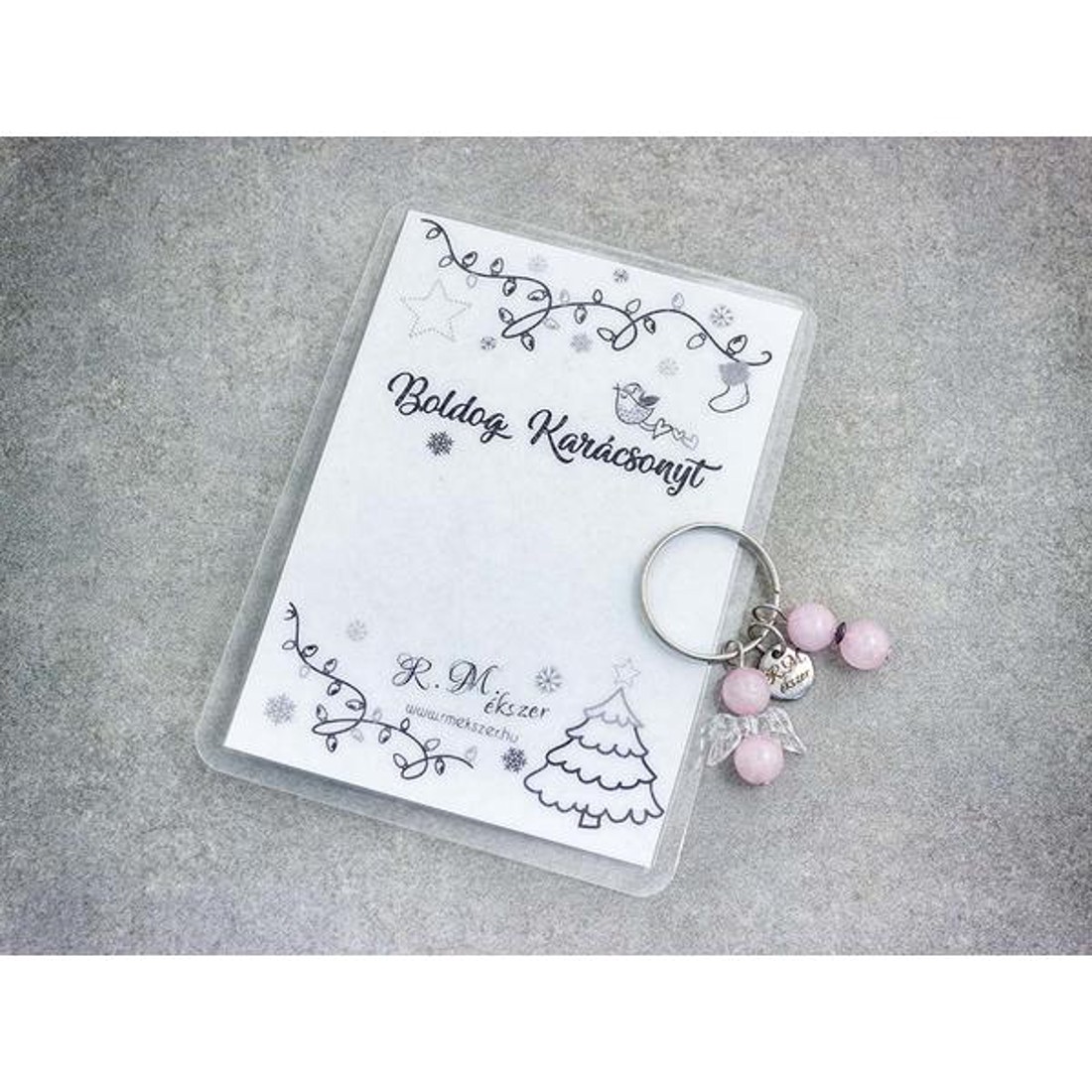 Boldog Karácsonyt kulcstartó rózsakvarccal - táska & tok - kulcstartó & táskadísz - kulcstartó - Meska.hu
