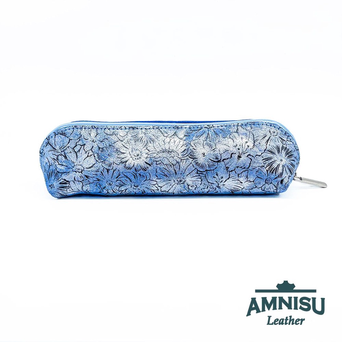 Kék virág mintás rombusz swarovski köves bőr neszeszer / tolltartó K6017 - táska & tok - neszesszer - Meska.hu